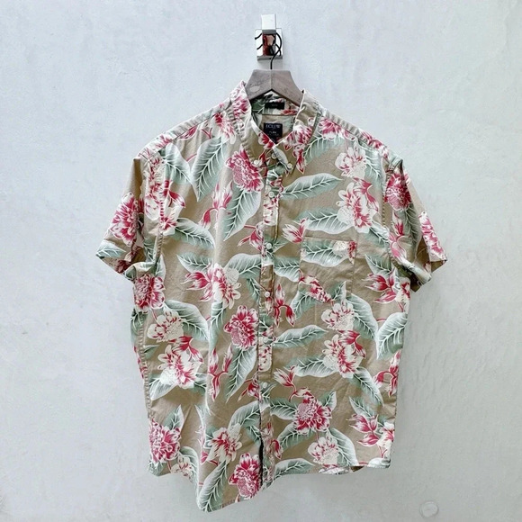 J Crew || Floral Resort Shirt Short Sleeve Button Up in Safari Tan XL - Picture 1 of 8